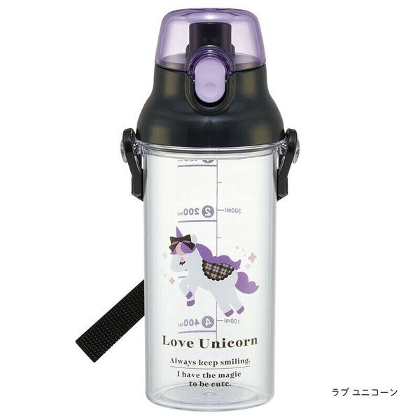 Skater One-touch drinking water bottle with strap and name sticker 480ml-UNICORN
