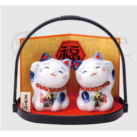 Yakushigama Dyed Brocade Lucky Cat/Big Golden Cat (With Bell And Small Basket) #7633