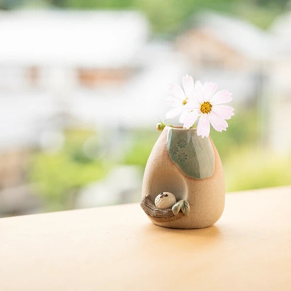 Climbing Owl Mini Vase, Shigaraki Ware, Made in Japan