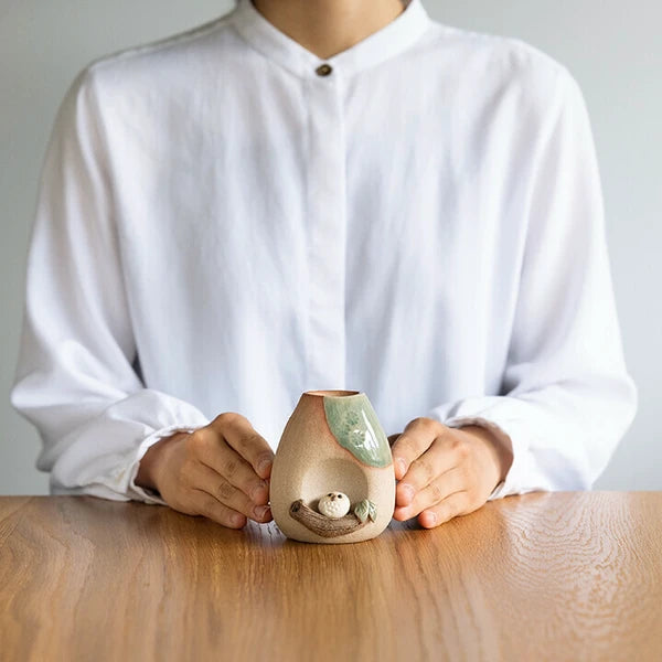 Climbing Owl Mini Vase, Shigaraki Ware, Made in Japan