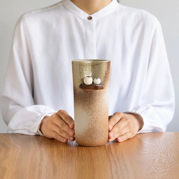 A Pair of Shigaraki Ware Ceramic Owl Vases, Made in Japan