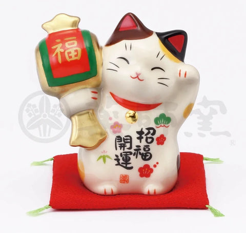 Yakushigama Lucky Cat (hammer stand) pharmacist pot #7865