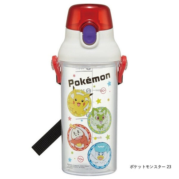 Skater One-touch drinking water bottle with strap and name sticker 480ml-Pokemon