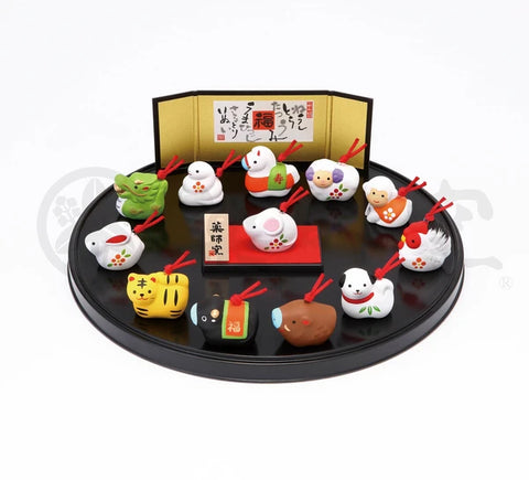 Yakushigama Twelve Chinese Zodiac Animals Medicine Kiln Brocade Auspicious White Ten-Layer Ornament (Clay Bell) Large