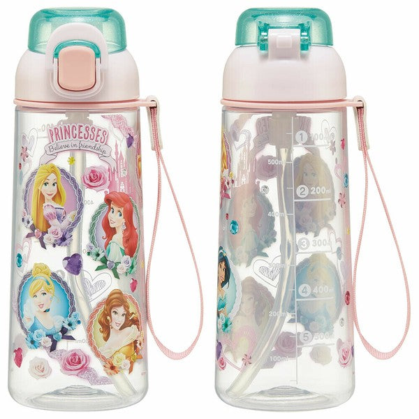 Skater One-touch Drinking Bottle with Strap and Name Sticker 630ml Disney Princess
