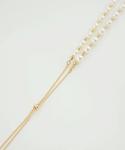 JUNO Pearl Metal Ball Long Necklace Gold/Silver