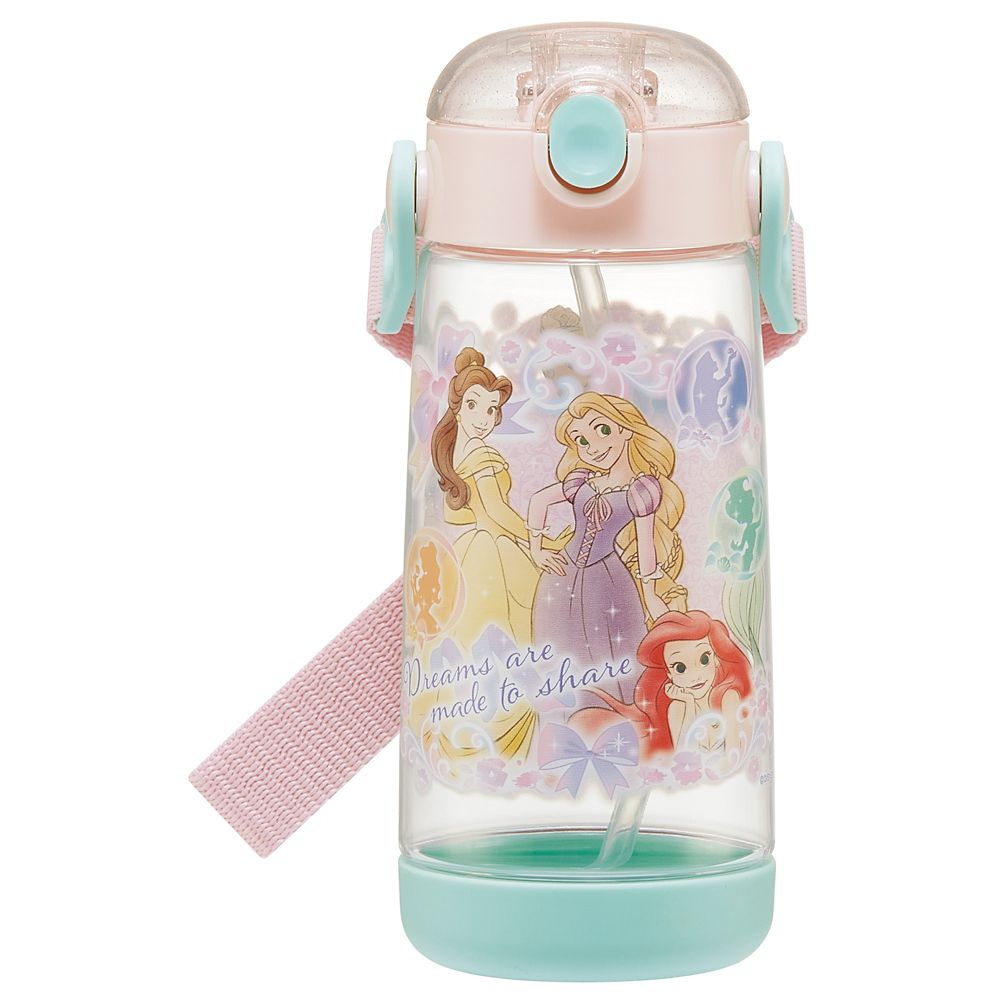 Skater One-touch Straw Bottle with Strap and Name Sticker 480ml - Disney Princess