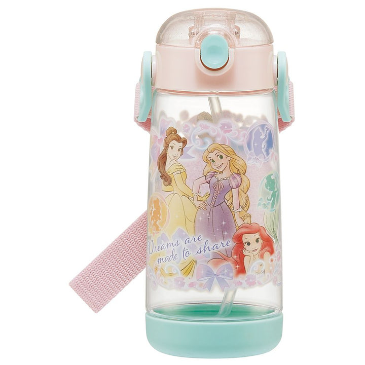 Skater One-touch Straw Bottle with Strap and Name Sticker 480ml - Disney Princess