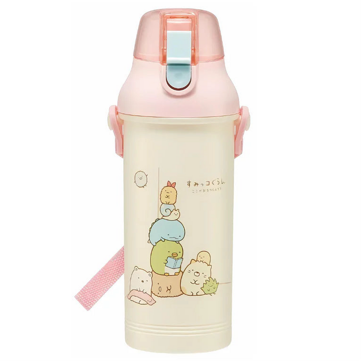Skater One-touch Drinking Bottle with Strap and Name Sticker 800ml - Sumikko Gurashi