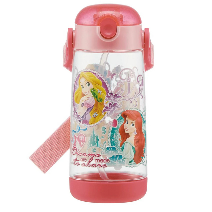 Skater One-touch Straw Bottle with Strap and Name Sticker 480ml - Disney Princess