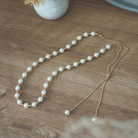JUNO Pearl Metal Ball Long Necklace Gold/Silver