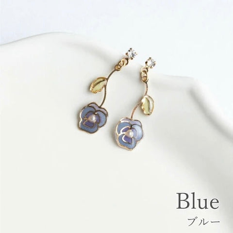 【Made in Japan】Dangling Pansy Earrings