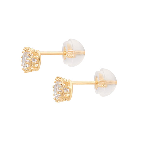 Japanese TSUTSUMI K18 gold cube crown base earrings