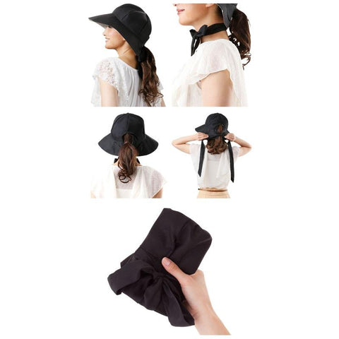 UV CUT Women's Wide Brim UV Protection Hat 99% UV Protection, Foldable, Strap-On
