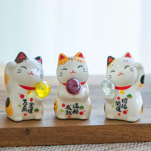 Yakushigama Colorful Mini Lucky Cat Decoration Height 5cm ，Set of 3