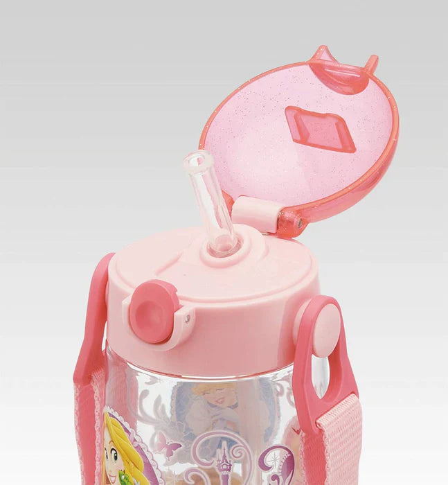 Skater One-touch Straw Bottle with Strap and Name Sticker 480ml - Disney Princess