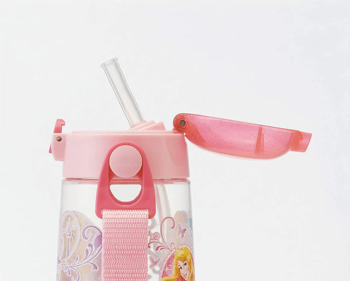 Skater One-touch Straw Bottle with Strap and Name Sticker 480ml - Disney Princess