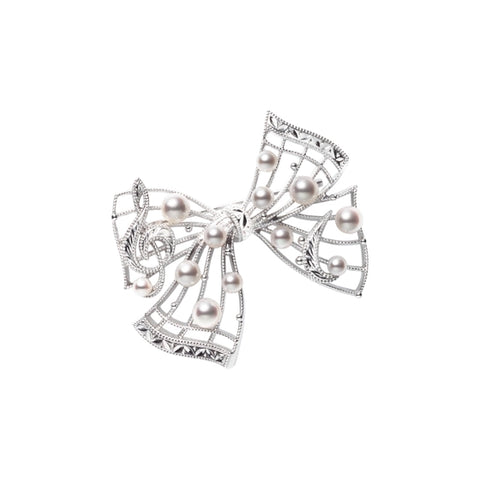 Japanese Mikimoto Pearl Bow Brooch Pearl Musical Notes on the Staff 925 silver patented anti-oxidation treatment